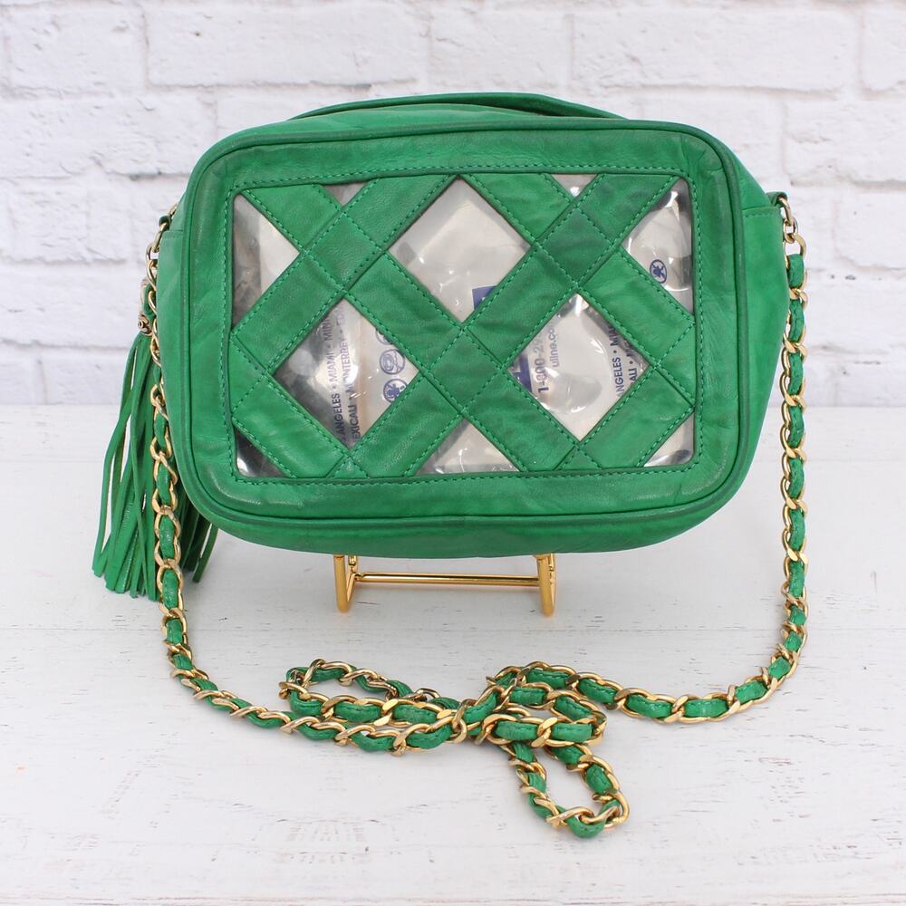 Chanel Vintage PVC Shoulder Bag Green Lambskin Leather Purse A2999